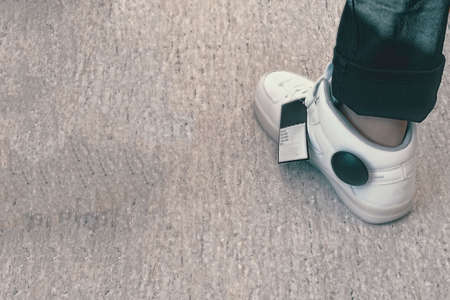 Sports shoes for skateboarding with LED backlightの写真素材