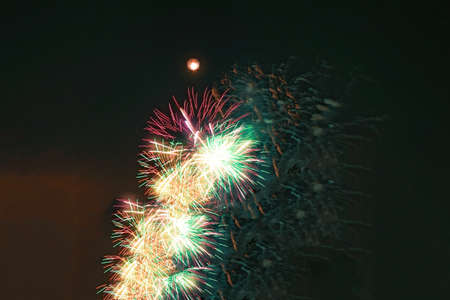 Brightly colorful fireworks and salute of various colors in the night sky