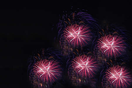 Brightly colorful fireworks and salute of various colors in the night sky