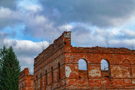 Fragment of a historic red brick buildingの写真素材