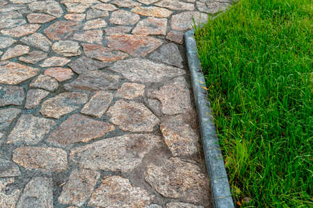 cobblestone fragment cobbled with gray graniteの写真素材