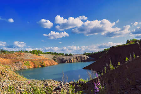 Summer landscape on the shore of a mountain lake.