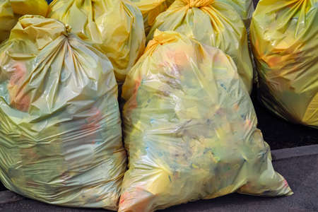 Recyclable garbage consisting of glass, plastic, metal and paper.の写真素材