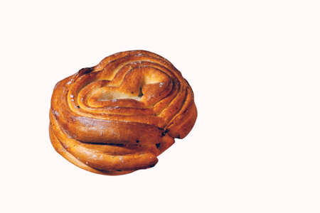 A freshly baked bun with a crispy crust isolate on a white background.の写真素材