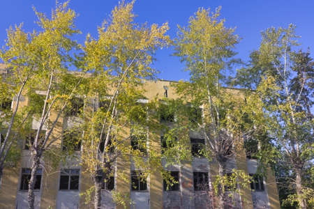 Old abandoned collapsing building. Landscape with the ruins of the old buildings.の写真素材