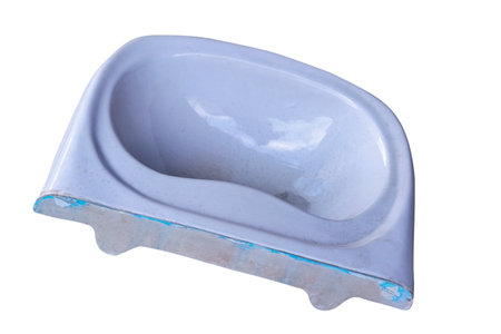 Very old faience bathroom sink isolated on a white background.の写真素材