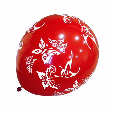 Red air balloon isolate on white background close-up.の写真素材