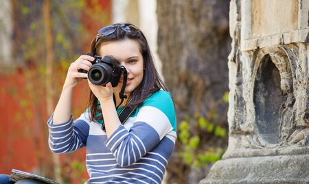 young girl photographed in old city, Lviv, Ukraineの写真素材