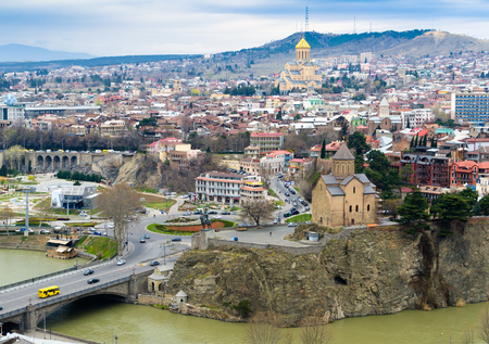 TBILISI, GEORGIA - May 23, 2016: Aerial view of the Old Town of Tbilisi. Tbiisi is the capital of Georgiaのeditorial素材