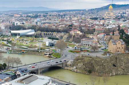TBILISI, GEORGIA - May 23, 2016: Aerial view of the Old Town of Tbilisi. Tbiisi is the capital of Georgiaのeditorial素材