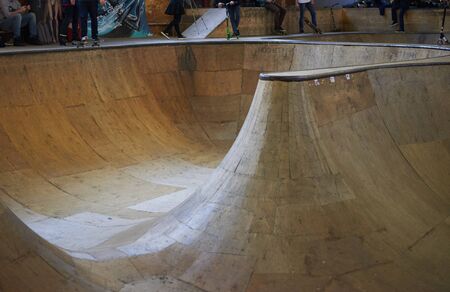 Rampa in covered skatepark in winter period. Extreme sport concept.