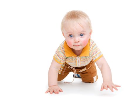 Sweet kid crawling, isolatedの写真素材