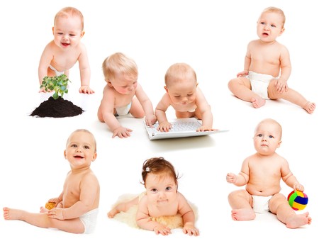 Seven babies in diaper collectionの写真素材