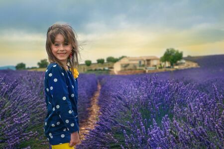 Portrait of a kid in lavender fieldの写真素材