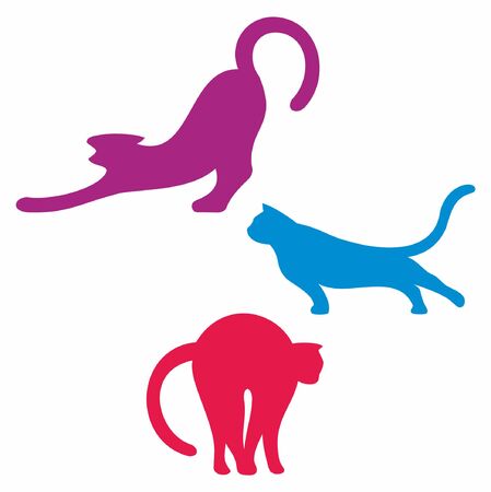 Set of vector cats silhouettes isolated on white background.のイラスト素材
