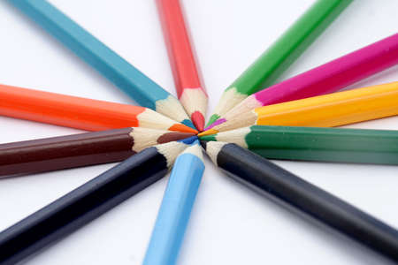 crayons lies in aroundの写真素材