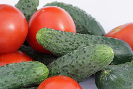 tomatoes and cucumberの写真素材