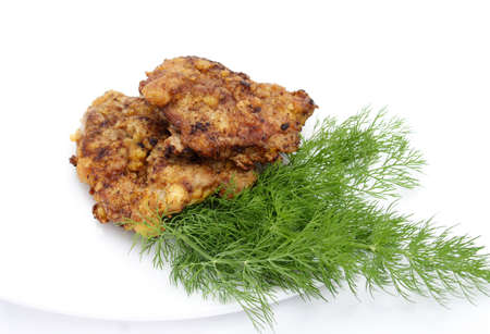 roasted meat on plate with dillの写真素材