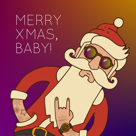 Hipster Santa Claus with Stylish beard and hip sunglasses. Christmas illustration.のイラスト素材