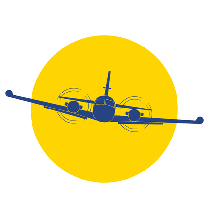 Realistic flat design plane icon on yellow sun circle.のイラスト素材