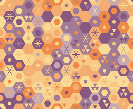 Retro geometric hexagon seamless pattern. Colorful background with abstract geometric ornament. Easy...