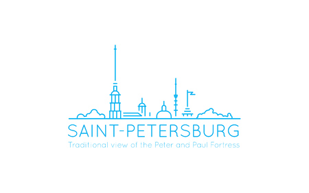 Traditional panoramic view with the outlines of the Peter and Paul Fortress, often used to represent the image of St. Petersburg. Line style illustration for use as symbol, icon or logo.のイラスト素材