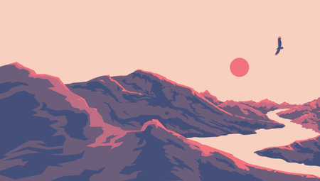 Nature mountains landscape posterised illustration designのイラスト素材