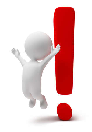 3d small people with a exclamation mark. 3d image. Isolated white background.の写真素材