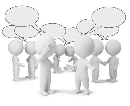 3d small people with empty chat bubbles. 3d image. Isolated white background.の写真素材