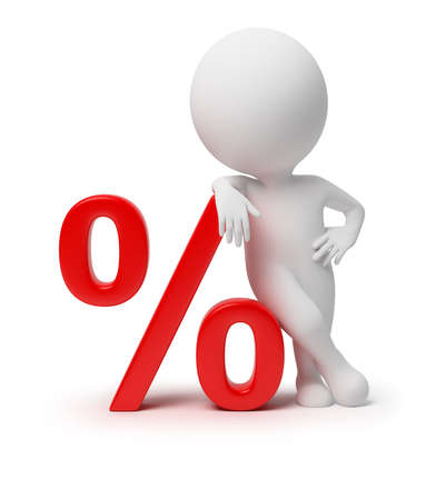 3d small people with percent. 3d image. Isolated white background.の写真素材