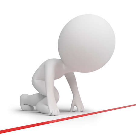 3d small people on a starting line. 3d image. Isolated white background.の写真素材