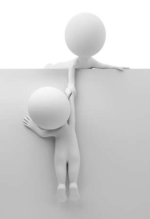 3d small people holds by the hand the falling person. 3d image. Isolated white background.の写真素材