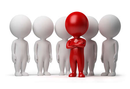 3d small person the leader of a team allocated with red colour. 3d image. Isolated white background.の写真素材