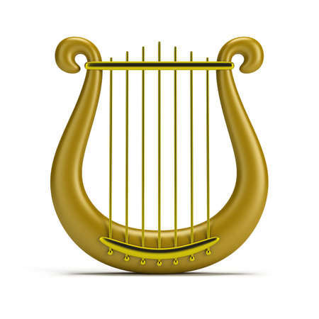 golden harp. 3d image. Isolated white background.の写真素材