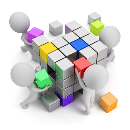 3d small people - concept of creating. 3d image. White background.の写真素材