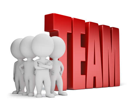 Group of 3d small people standing next to the word team. 3d image. White background.の写真素材