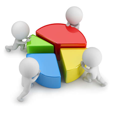 3d small people pushing dividing statistics. 3d image. White background.の写真素材