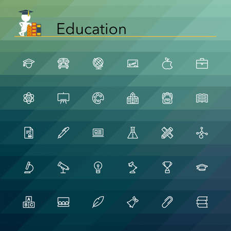 Education line icons set. Vector illustration. Geometric background.のイラスト素材