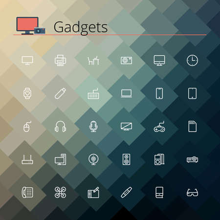 Gadgets and devices line Icons set. Pixel perfect icons. Vector illustration. Geometric background.のイラスト素材