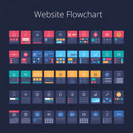 Flowchart cards for website structure planning. Pixel-perfect layered vector illustration.のイラスト素材