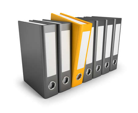 Yellow folder released in a number of conventional folders. 3d image. Isolated white background.