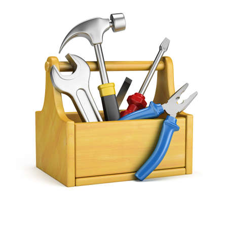 Tool box with tools. 3d image. Isolated white background.
