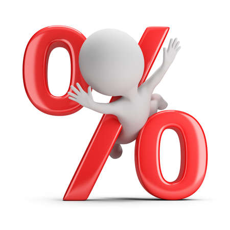 3d small person clamped by percent. 3d image. White background.の写真素材