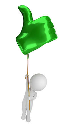 3d small people - flying in a balloon Like. 3d image. Isolated white background.の写真素材