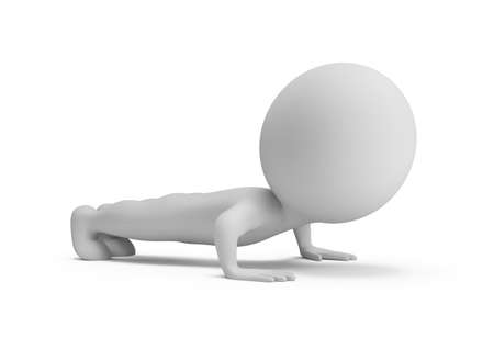 3d small person - push ups. 3d image. White background.の写真素材
