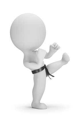 3d small people - karate. Kicks foot. 3d image. White background.の写真素材