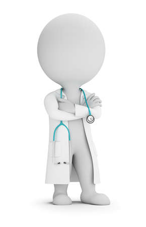 3d small people - doctor in lab coat and with stethoscope. 3d image. White background.の写真素材