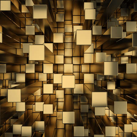 3d gold squares extruded background. 3d image. Abstract background.の写真素材