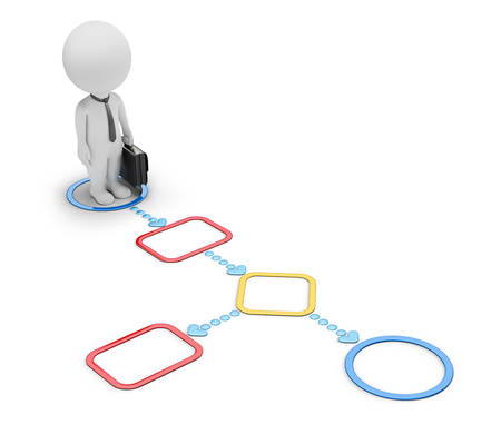 3d small people - businessmen  in flowchart. 3d image. White background.の写真素材