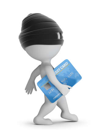 3d small people - thief with a credit card. 3d image. White background.の写真素材